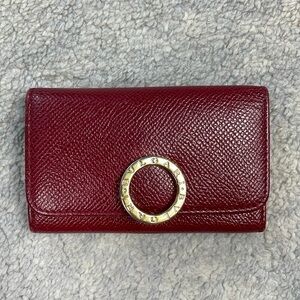 Bvlgari Red Pebbled Leather Compact Key Holder Designer Luxury